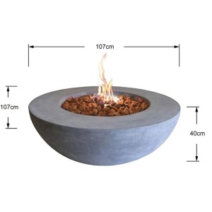 Elementi Gasfeuerstelle Ätna in Beton-Optik Grau mit Lavasteinen und Flamme.