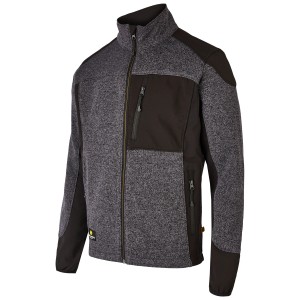 Anthrazitfarbene Hans Schäfer Workwear Strickfleecejacke mit Reißverschluss und Taschen.