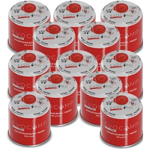 Evocamp Gaskartuschen, 12er-Set, 500g Butan/Propan für Campingkocher und Gasgrills.