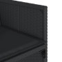 Detailansicht eines schwarzen Gartenstuhls aus Rattan mit Kissen, Teil der vidaXL 15-tlg Essgruppe.