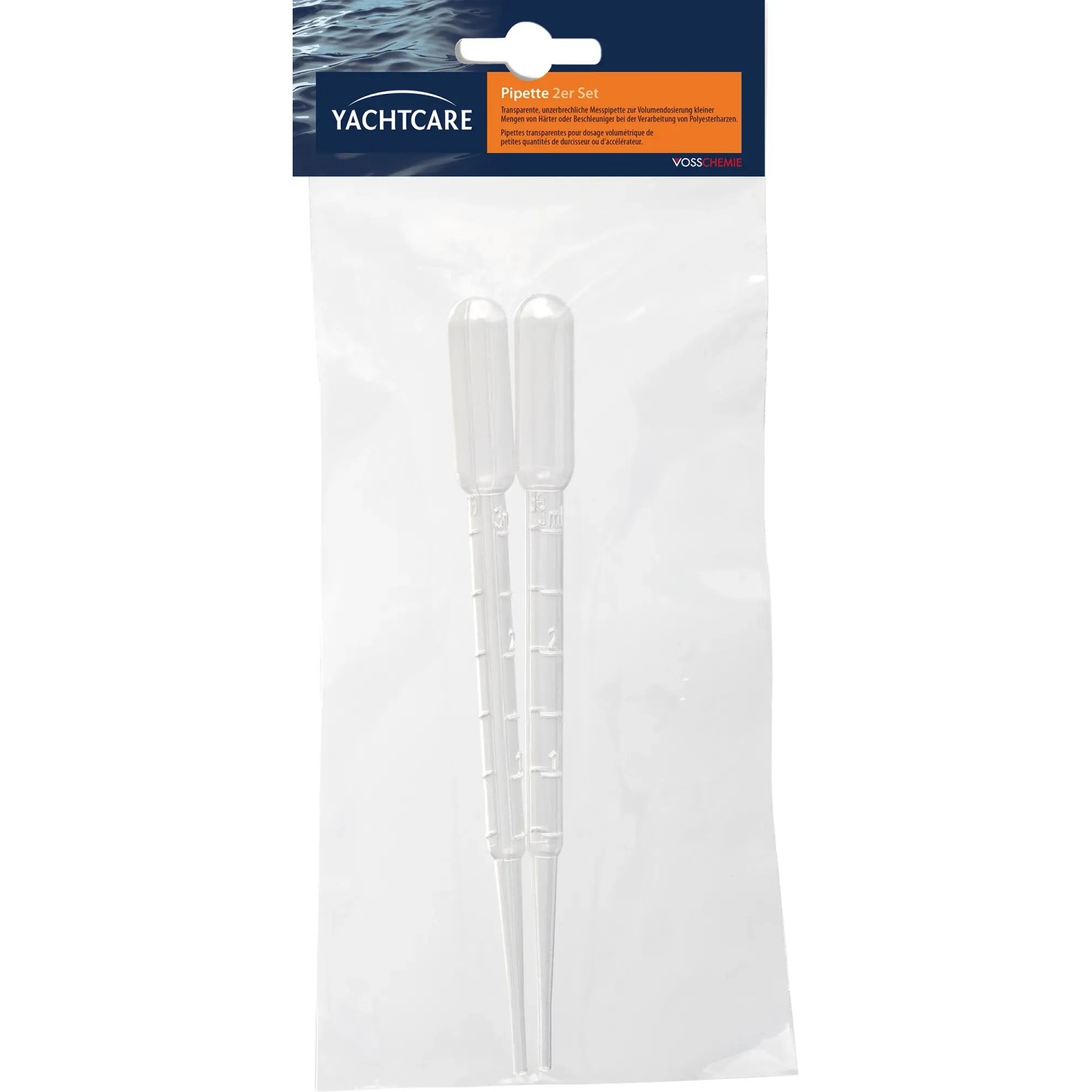 Yachtcare Pipetten 2er-Set: Transparente Pipetten zur Dosierung von Härtern für Bootslacke.
