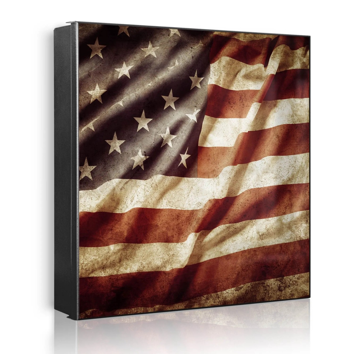 Banjado Großer Schlüsselkasten Metall 30x30cm Schwarz Scharnier Links 50 Haken Beschreibbar Magnetisch Motiv United States