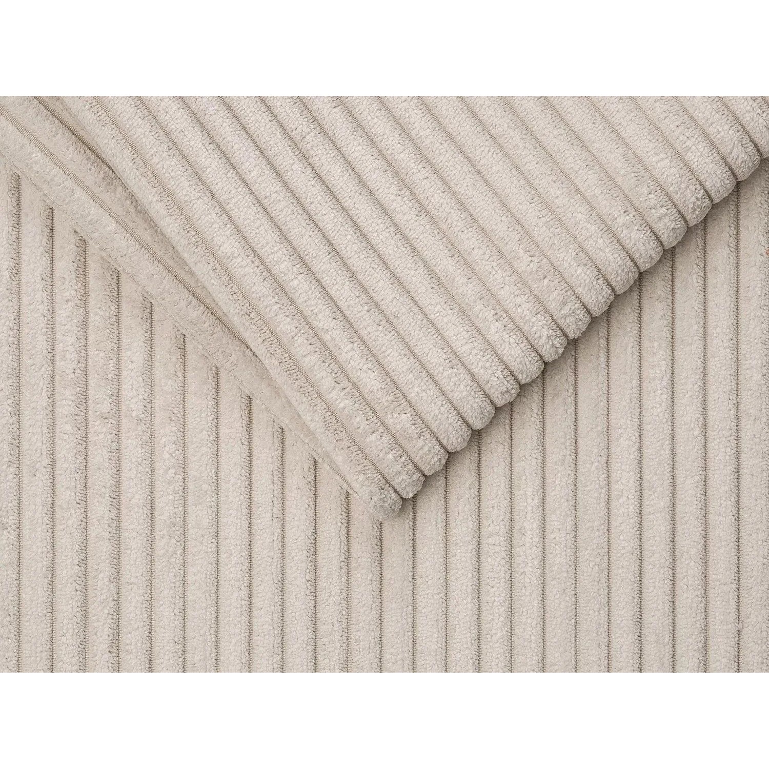 Beiger Cord-Samt Stoff des Vente-unique Schlafsessels Vizir. Detail der gerippten Polyester-Textur.