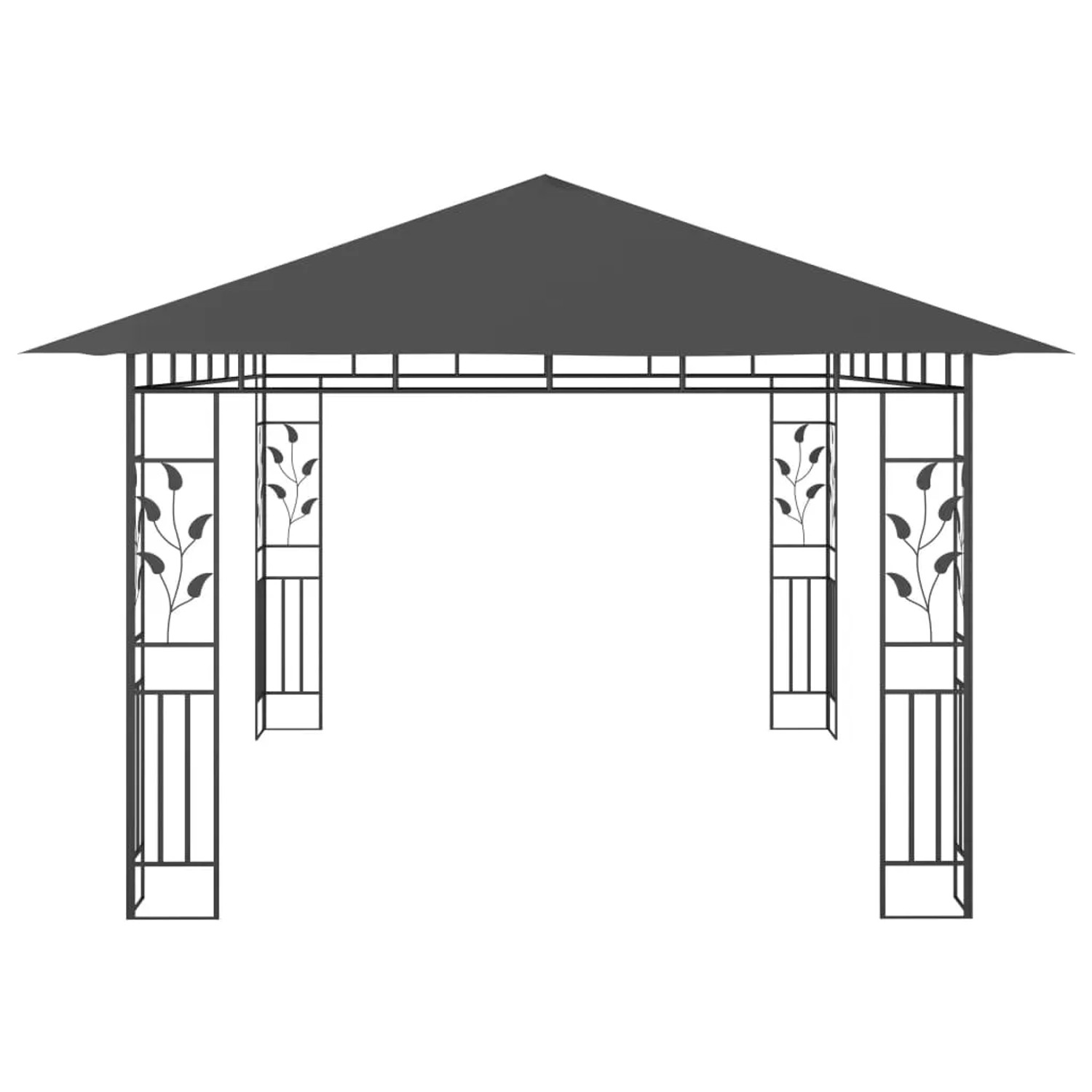 Anthrazitfarbener vidaXL Pavillon mit Moskitonetz und LED-Lichterkette, 4x3m.
