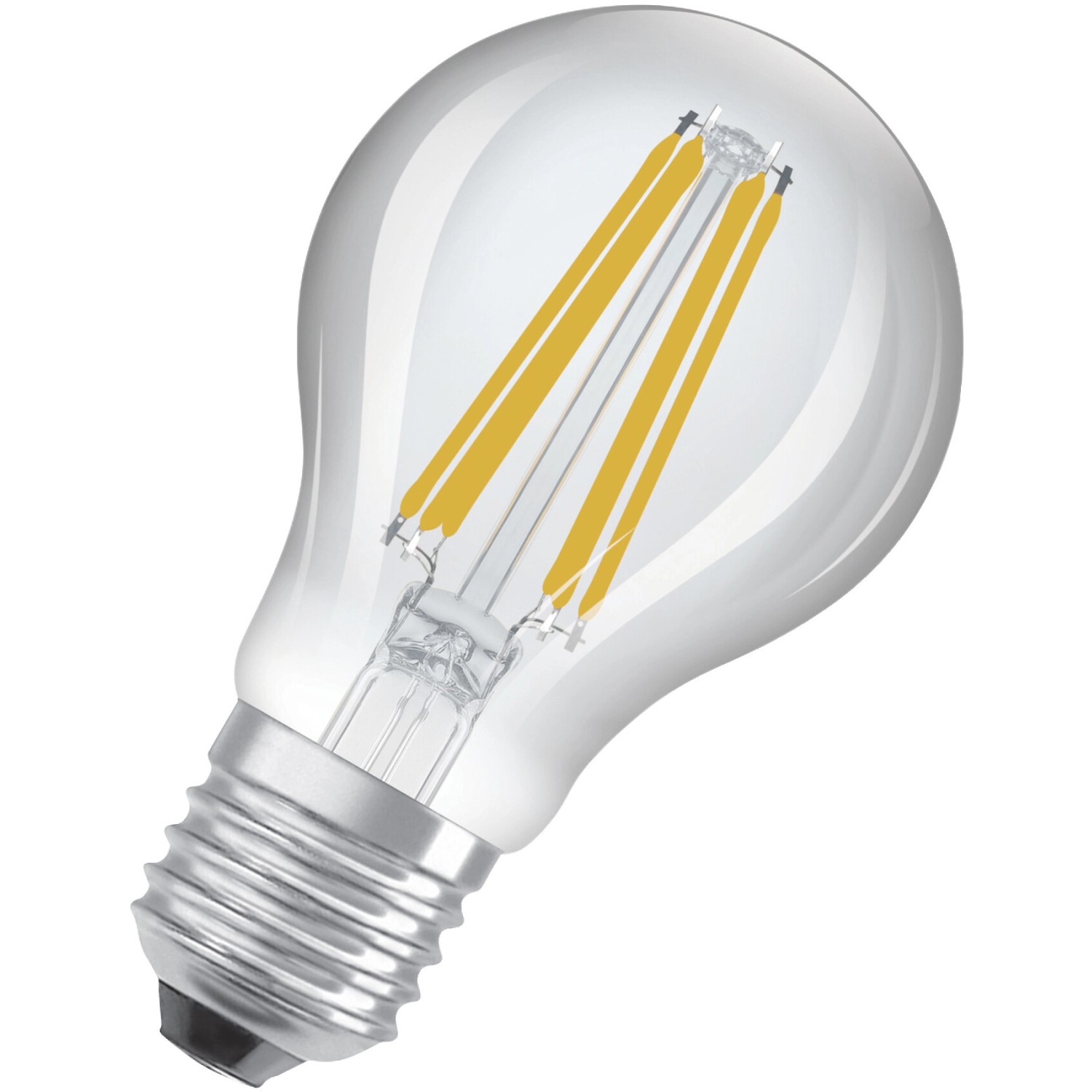 Osram LED-Lampe E27 in Glühlampenform, 8,2W, klar. Warmweißes Licht durch LED-Filament-Technologie.