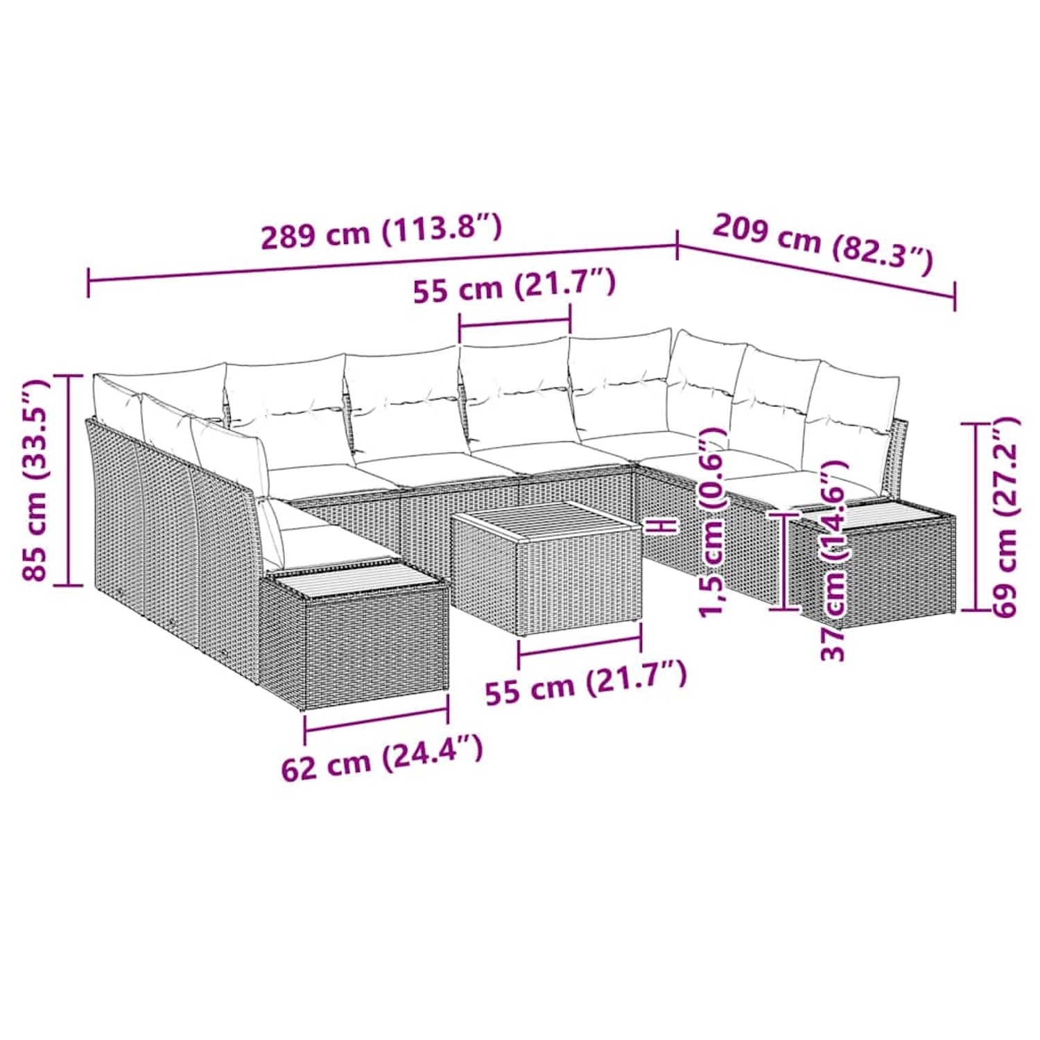 vidaXL 10-Teiliges Garten-Sofa-Set mit Kissen Beige Poly Rattan Akazie 3348 günstig online kaufen