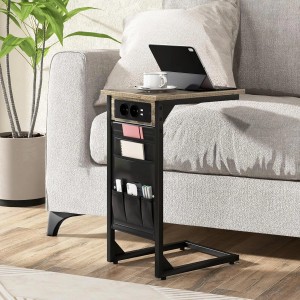 Costway 2er Set Beistelltische im C-Form Design mit Ladestation und seitlichen Taschen.