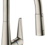 Hansgrohe Einhebel-Küchenmischer M5116-H200 mit Ausziehbrause in Edelstahl-Optik.