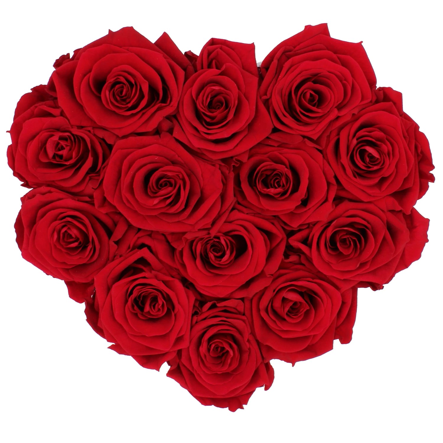 Herzförmige Rosenbox mit 13 bordeauxfarbenen Rosen. Romantischer Blumenstrauß für besondere Anlässe.