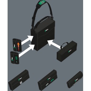 Wera Werkzeugträger 2go 1, 2-teilig mit Klettsystem. Werkzeugkoffer mit Tragegurt und verschiedenen Taschen.