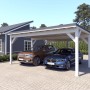 Holzbrüder Doppelcarport Ralf, reinweiß mit dunkelgrauem Blechdach, 600x600 cm, für zwei PKW.