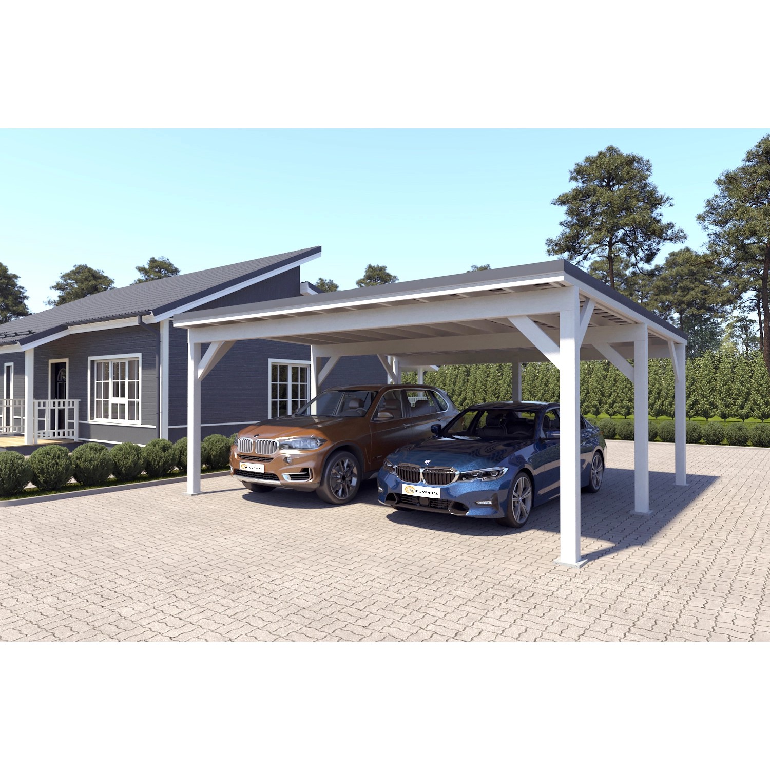 Holzbrüder Carport Ralf 36m² 150kg/m² Reinweiß-Dunkelgrau günstig online kaufen