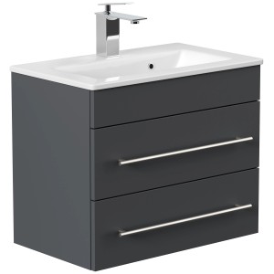 Posseik Badmöbel Portus 600 SlimLine in Grafit mit Waschbecken und zwei Schubladen.