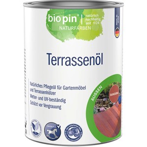Biopin Terrassenöl Bangkirai 2,5 l: Dose Holzöl für Terrassen und Gartenmöbel. Schützt vor Feuchtigkeit und Vergrauung.