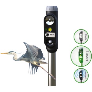 Velda Fischreiher Abwehr Laser Guard mit Reiher im Flug, Teichdeko zur Reiherabwehr.