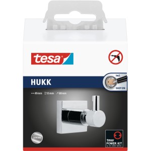 Tesa Hukk Kleiderhaken, verchromt, zur Wandmontage ohne Bohren.
