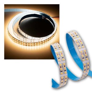 McShine LED-Stripe 5m, warmweiß leuchtend, mit Klebeband. Flexibler LED-Streifen für Innenbereiche, IP20.