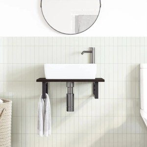 vidaXL Waschtischplatte mit Stahlhalterung und Eiche Massivholz, dunkelbraun. Waschtisch im Badezimmer.