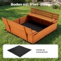 Wiltec Sandkasten aus Holz mit klappbaren Sitzbänken und schwarzem Vliesboden im Garten. Maße 98x98x21cm.