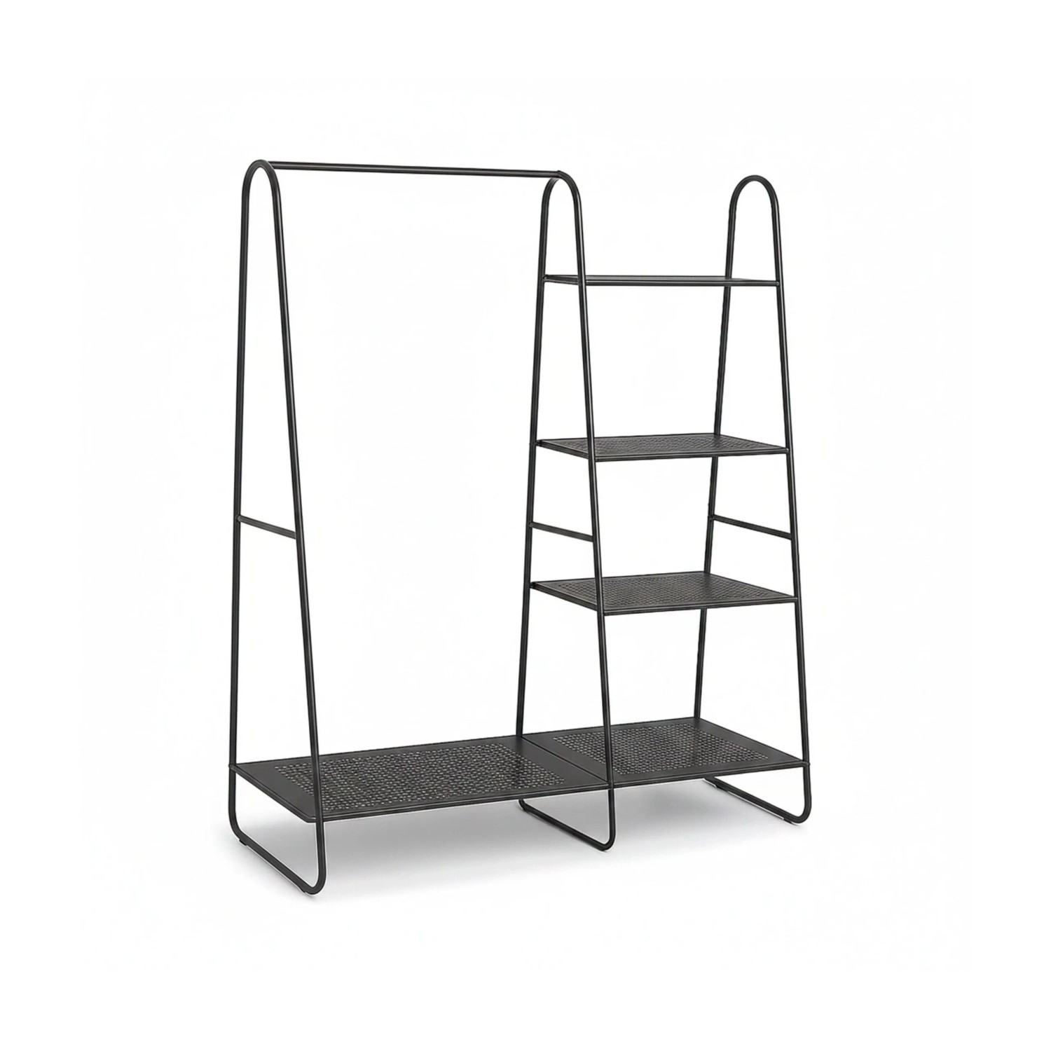 Relaxdays Kleiderständer Eisen Schwarz mit 5 Ablagen 150 cm x 100 cm x 39 cm 4,6 kg