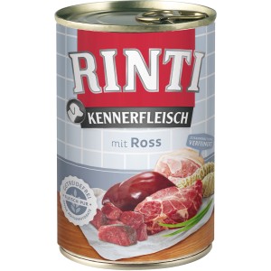 Rinti Kennerfleisch Ross 400g: Nassfutter für Hunde mit hohem Fleischanteil vom Ross.