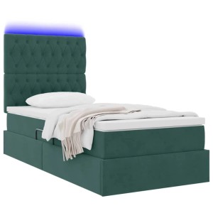 vidaXL Bett mit Stauraum und LED mit LED Dunkelgrün 90 x 200 cm Samt 3372702