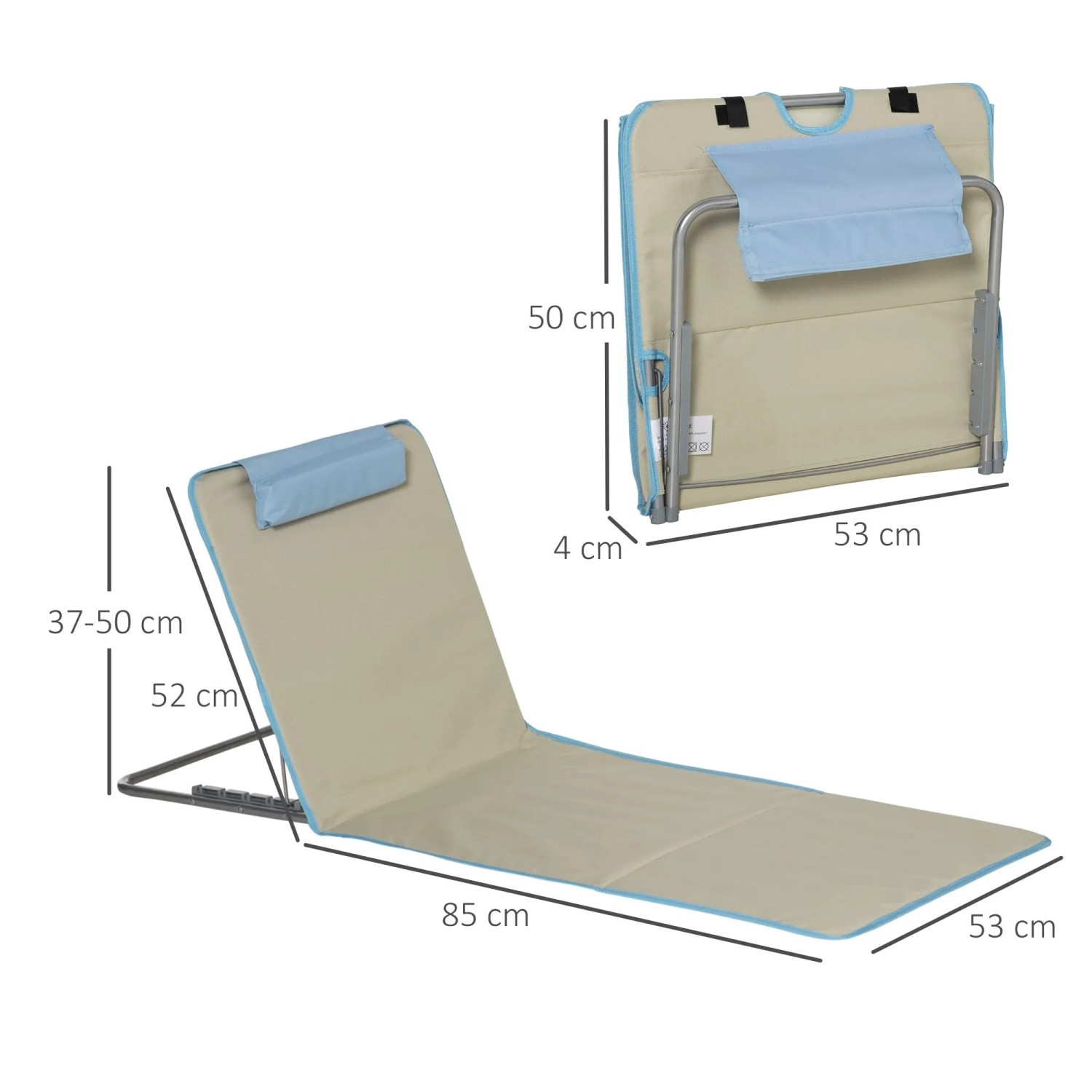 Outsunny Strandliege Stahl Oxfordstoff Beige Hellblau 124L x 53B x 35-45H cm_3