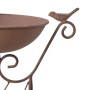 Detailaufnahme: Braune DELUKE Vogeltränke PAUL aus Eisen mit Vogel-Dekoration für Garten und Terrasse.
