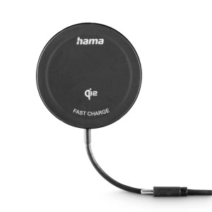 Schwarzes Hama Qi2 Ladegerät für kabelloses Schnellladen mit 15W.