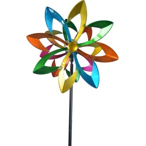 Mehrfarbiges Boltze Windrad als Gartenstab, 178cm hoch, Dekoration für den Garten.