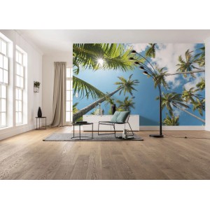 Wohnraum mit Sanders & Sanders Fototapete Palmen, blau-grün, 450x280 cm.
