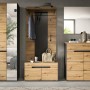 5-teiliges Garderoben-Set Cooper in Eiche Artisan und Grau mit Schrank, Spiegel, Paneel, Sitzbank und Schuhkommode.