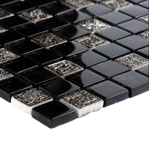 Mosaikfliese Inka Black Relief, Glas und Stein, 30x30 cm, für Innenräume.