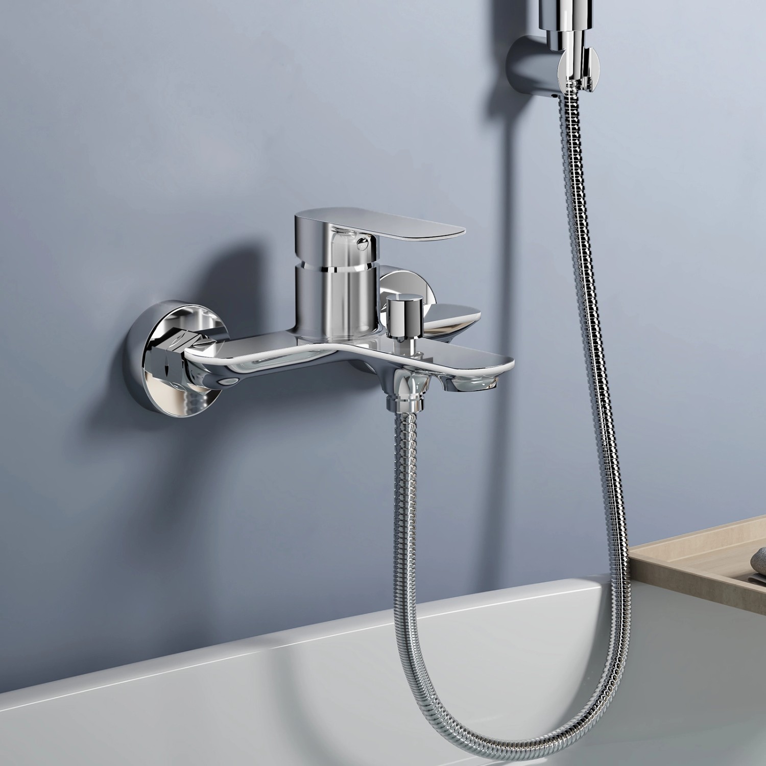 Emke Badarmatur für Badewannen Chrom mit Auslauf Wannenarmatur Einhebelmischer Brausebatterie_2