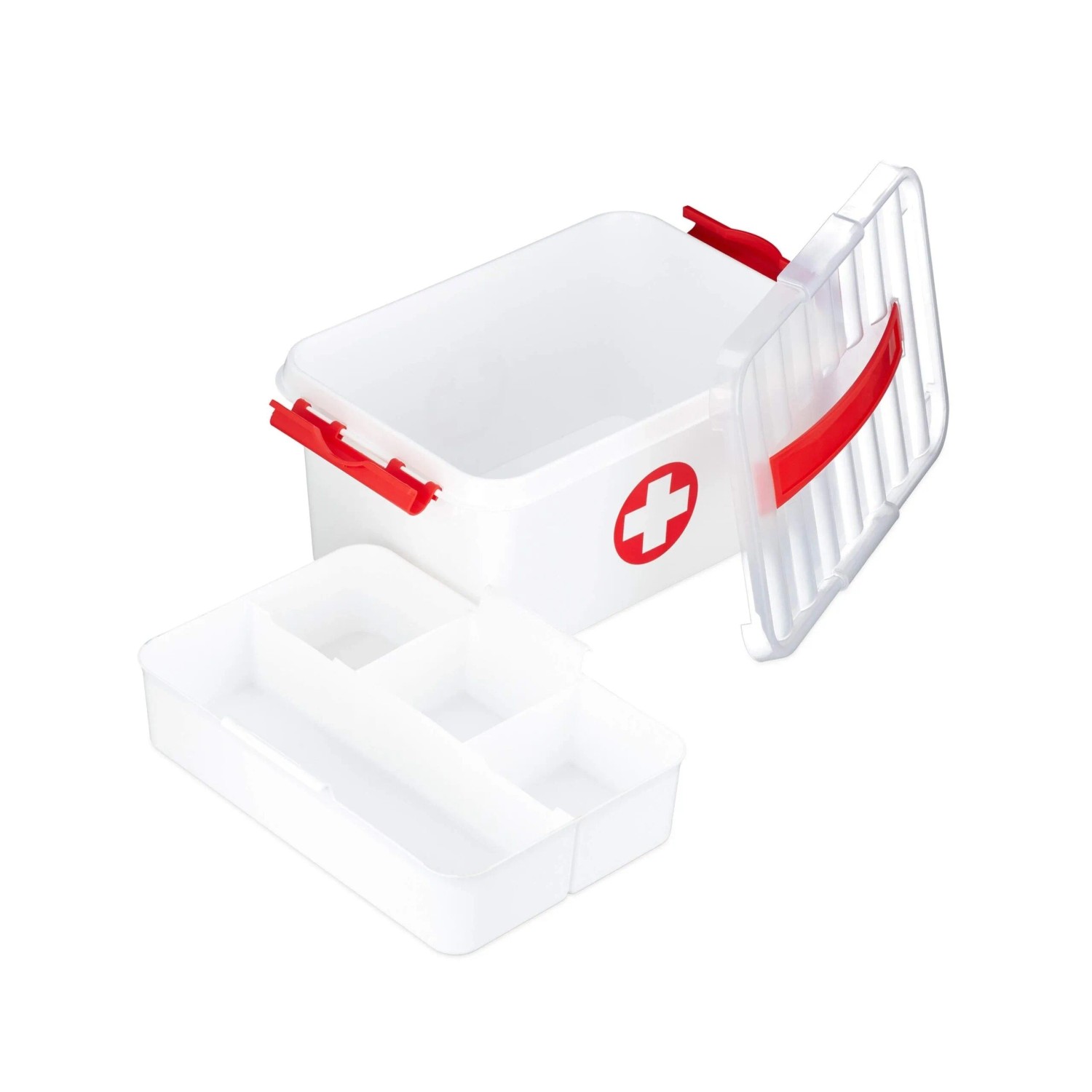 Relaxdays Medizinbox Kunststoff Weiß Rot Mit Griff 14,5 cm x 30 cm x 21 cm 460 g