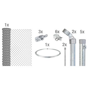 Maschendrahtzaun-Set, 10m, 100cm hoch, verzinkt, zum Einbetonieren, mit Zubehör.