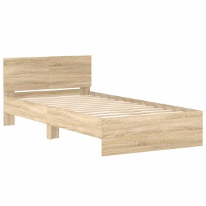 vidaXL Bettgestell Sonoma-Eiche 100x200 cm mit Kopfteil und Lattenrost aus Holzwerkstoff.