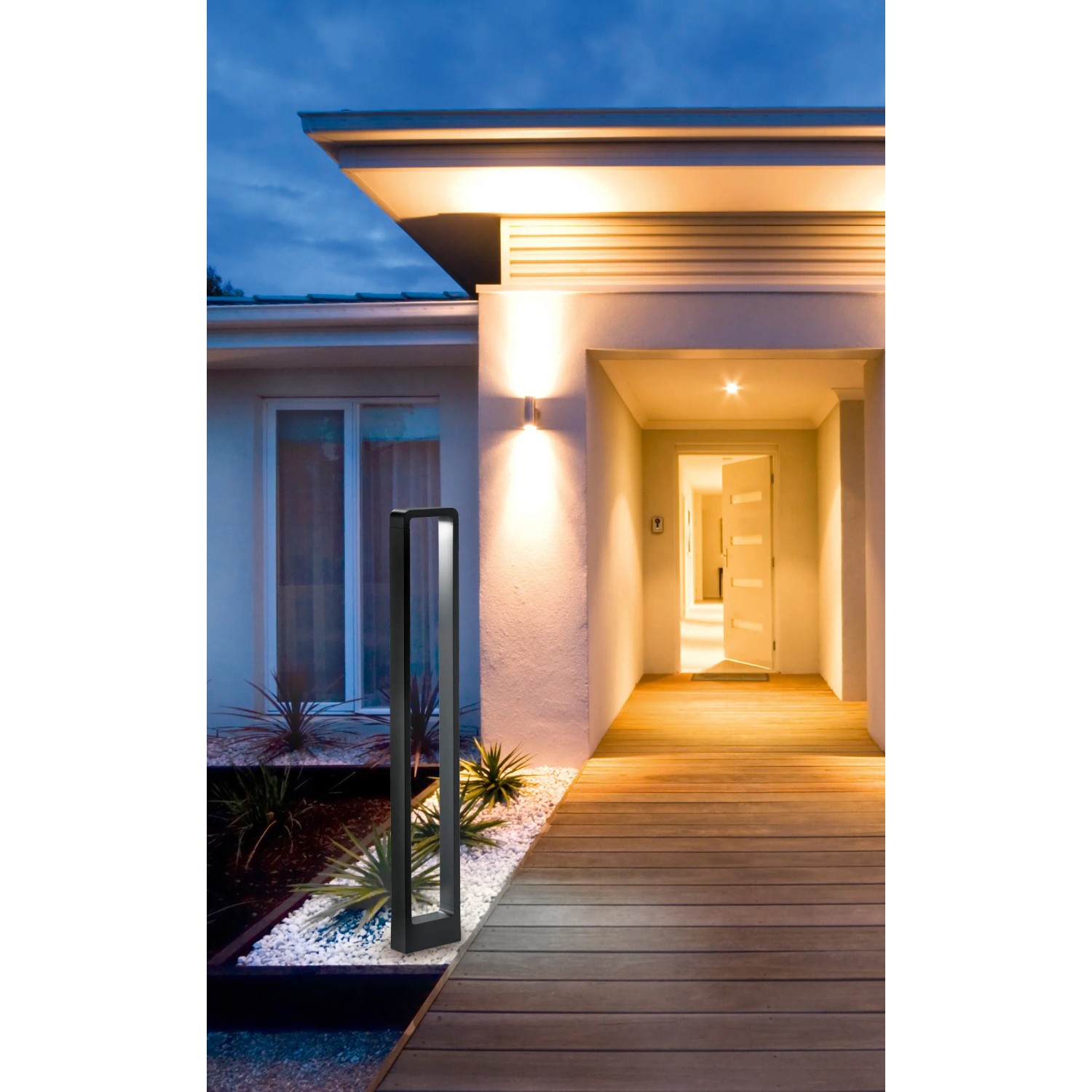 Moderne Trio LED-Wegeleuchte Reno in Anthrazit, 100cm hoch, für stimmungsvolle Gartenbeleuchtung.