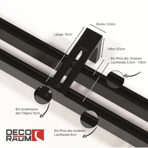 Deco-Raum Gardinenschiene nach Maß 2-Lauf Loft Schwarz 240cm