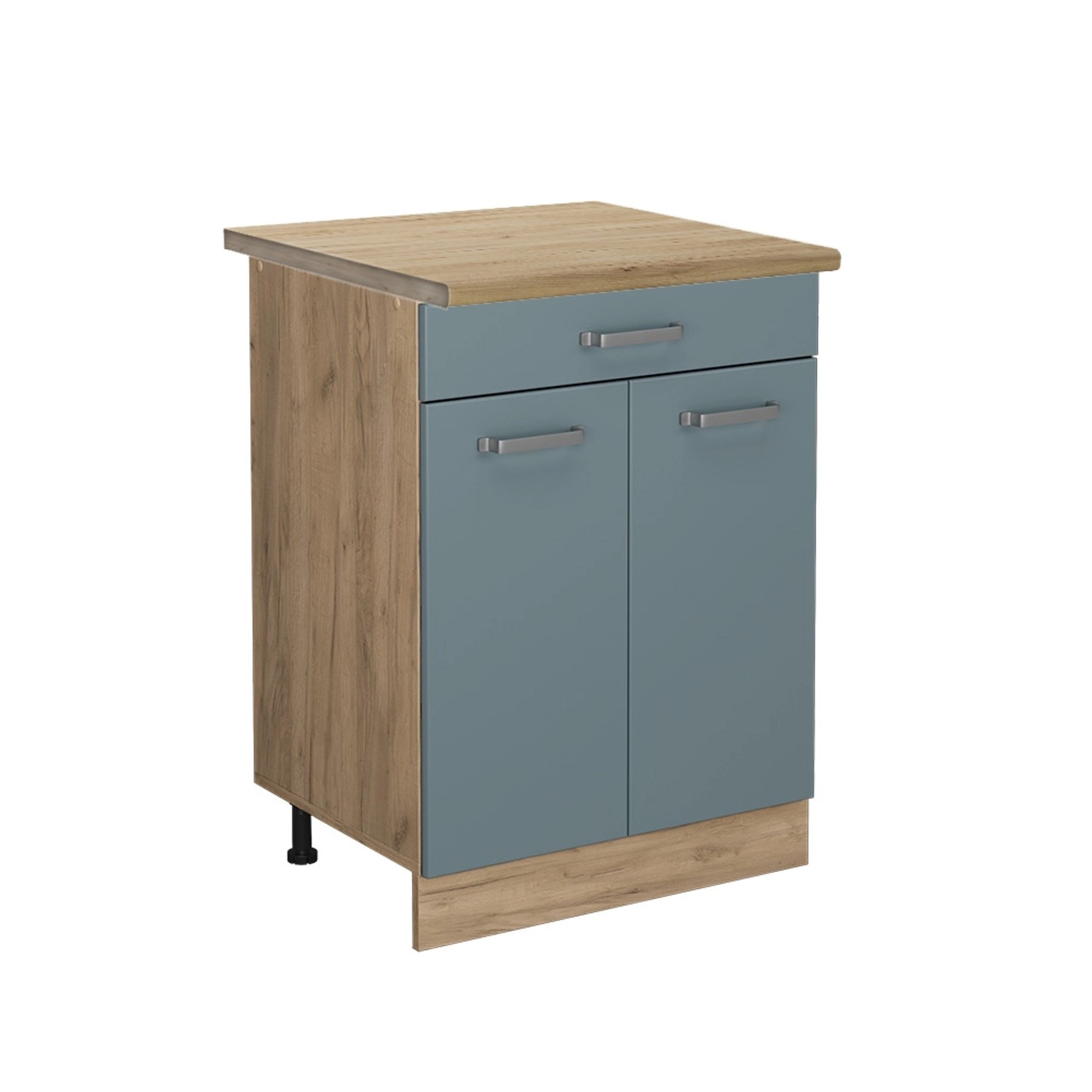 Vicco Küchenunterschrank R-Line Blau-Grau/Goldkraft Eiche 60 cm mit Schublade AP Eiche