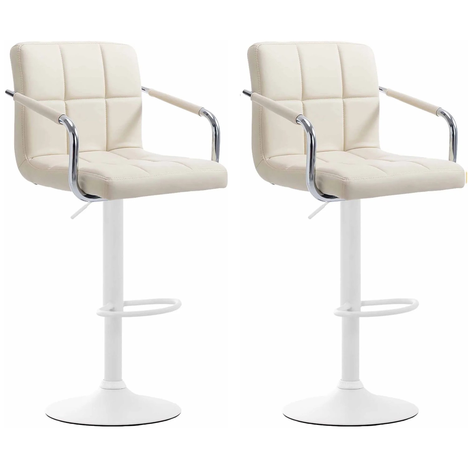 DELUKE 2er Set Barhocker MINOR Kunstleder Creme 54x46x91cm Weiß Barstuhl Höhenverstellbar Mit Lehne Drehbar Tresenhocker Tresenstuhl