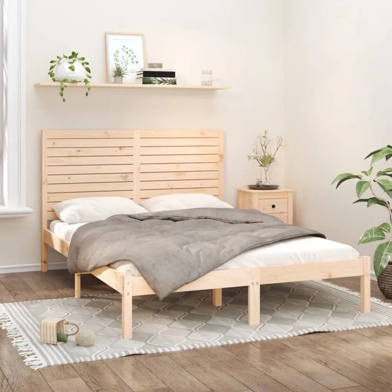 vidaXL Massivholzbett, 120x200 cm, Kiefernholz Bett mit Lattenrost und Kopfteil