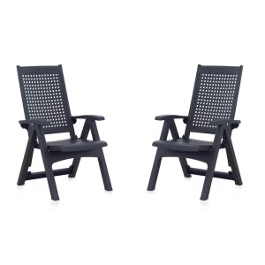 Shaf Milano Klappstuhl 2er Set, anthrazit, wetterfest, Hochlehner für Garten & Terrasse.