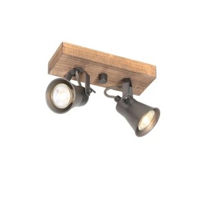 Ländlicher Strahler Jelle, schwarz mit Holz, 2-flammig, verstellbar.