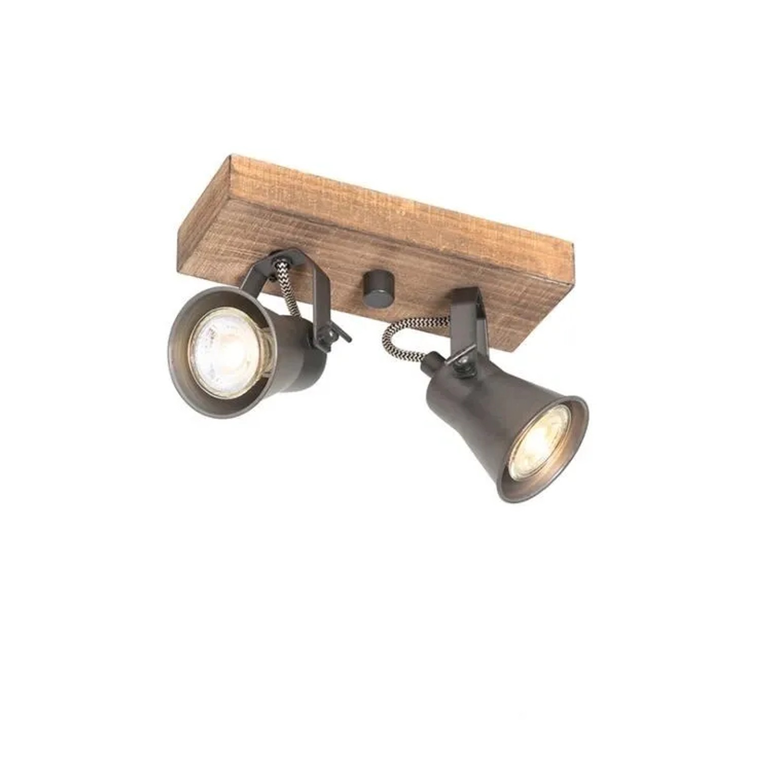 Ländlicher Strahler Jelle, schwarz mit Holz, 2-flammig, verstellbar.