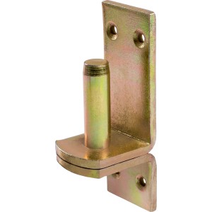 Gelb verzinkter Aufschraubkloben D1, 102x35 mm, Bolzen Ø 13 mm, zur Befestigung von Ladenbändern.