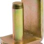 Gelb verzinkter Aufschraubkloben D1, 102x35 mm, Bolzen Ø 13 mm, zur Befestigung von Ladenbändern.