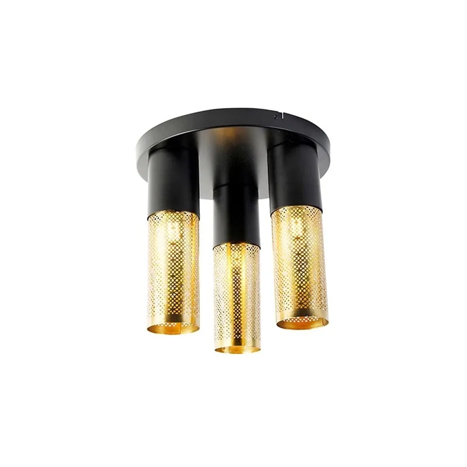 QAZQA Industrielle Deckenlampe Schwarz mit Goldenen Runden 3 Lichtern Raspi