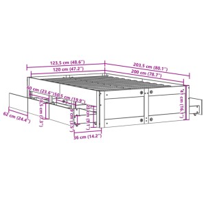 vidaXL Massivholzbett ohne Matratze mit Schubladen 120x200 cm 3308809