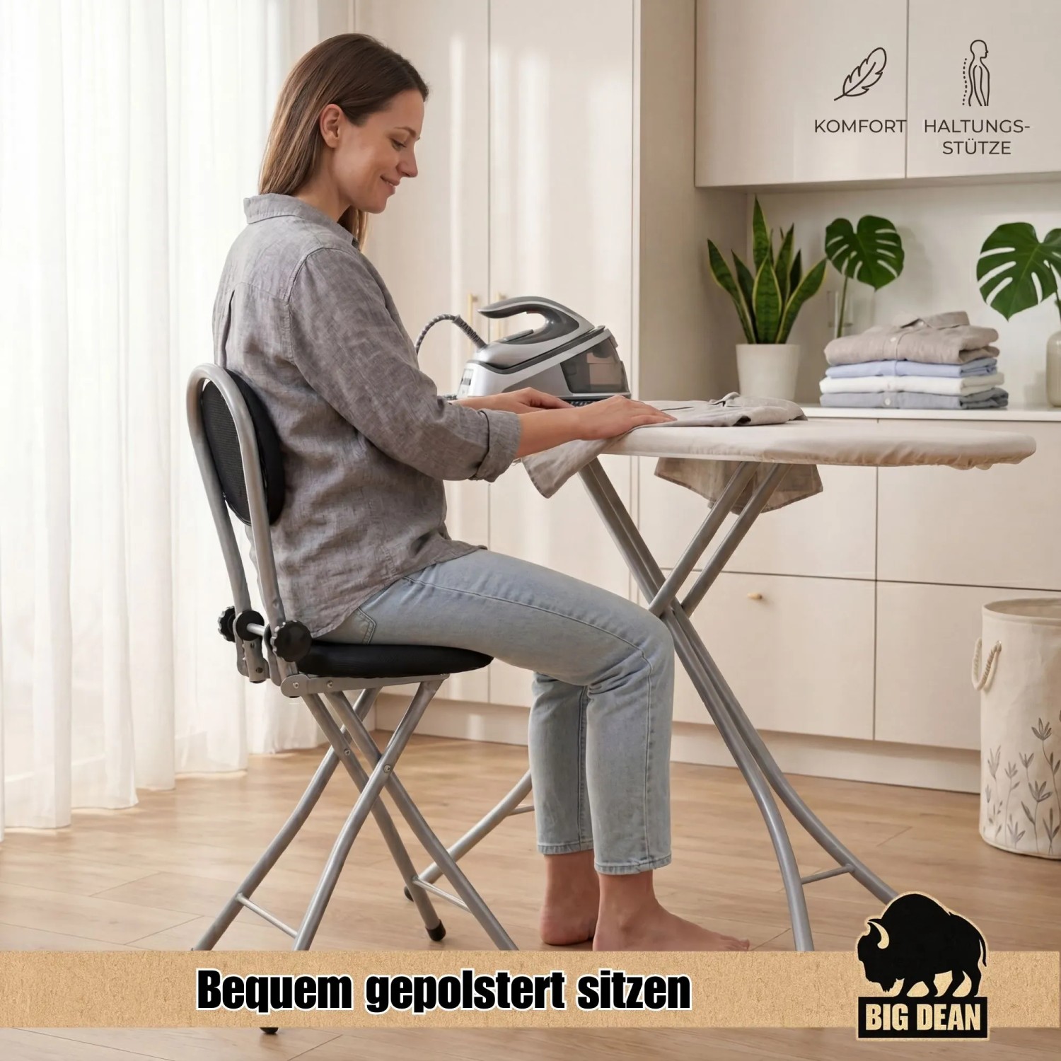 BigDean Bügelstehhilfe Stehhilfe Stehstuhl 4 Fach Höhenverstellbar Klappbar_4